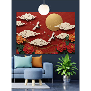Beyaz Bulutlar Ve Çiçekler Dekoratif Kanvas - Mdf Ahşap Tablo 50x70 cm