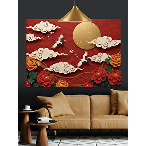 Beyaz Bulutlar Ve Çiçekler Dekoratif Kanvas - Mdf Ahşap Tablo 50x70 cm