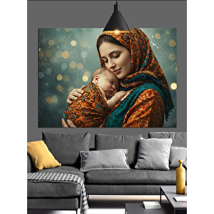 Başörtülü Kadın Portresi Sıcak Renklerde Dekoratif Kanvas - Mdf Ahşap Tablo 25x35 cm