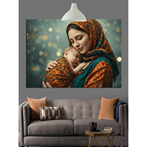 Başörtülü Kadın Portresi Sıcak Renklerde Dekoratif Kanvas - Mdf Ahşap Tablo 25x35 cm