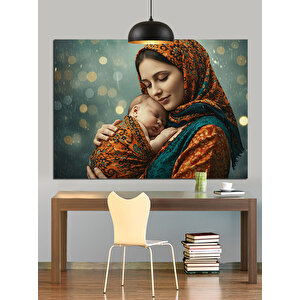 Başörtülü Kadın Portresi Sıcak Renklerde Dekoratif Kanvas - Mdf Ahşap Tablo 25x35 cm