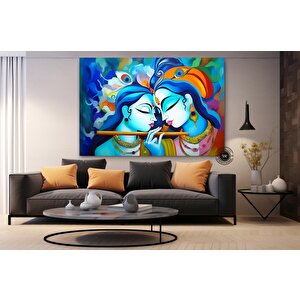 Radha Krishna Kanvas Tablosu; Geleneksel Hint Reprodüksiyonu; Krishna Ve Radha Duvar Dekoru; Hintli 50x70 cm