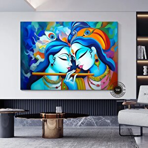 Radha Krishna Kanvas Tablosu; Geleneksel Hint Reprodüksiyonu; Krishna Ve Radha Duvar Dekoru; Hintli 150x250 cm