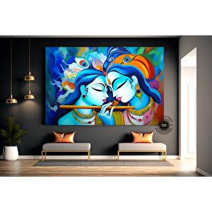 Radha Krishna Kanvas Tablosu; Geleneksel Hint Reprodüksiyonu; Krishna Ve Radha Duvar Dekoru; Hintli 150x250 cm
