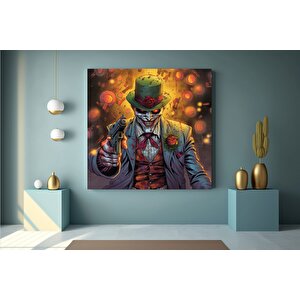 Silahlı Palyaço Kanvas Tablo – Üç Parçalı Takım Elbiseli Korku Sanatı