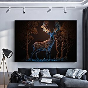 Büyüleyici Işıklarla Kaplı Sihirli Bir Geyik. Geyik Duvar Sanatı, Geyik Kanvas Tablo 80x150 cm