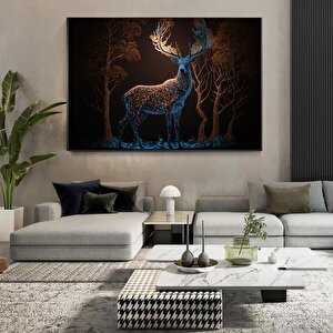 Büyüleyici Işıklarla Kaplı Sihirli Bir Geyik. Geyik Duvar Sanatı, Geyik Kanvas Tablo 80x150 cm