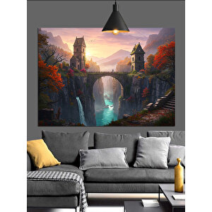 Eski Çiçekler Ve Köprü Dekoratif Kanvas - Mdf Ahşap Tablo 70x100 cm