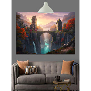 Eski Çiçekler Ve Köprü Dekoratif Kanvas - Mdf Ahşap Tablo 70x100 cm