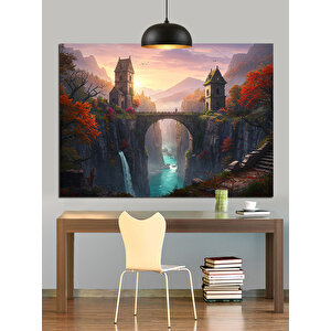 Eski Çiçekler Ve Köprü Dekoratif Kanvas - Mdf Ahşap Tablo 70x100 cm