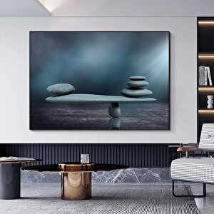 Taş Denge Duvar Sanatı; Denge Soyut Sanat; Denge Kanvas Duvar Sanatı; Zen Esintili Denge Duvar Dekor 50x70 cm