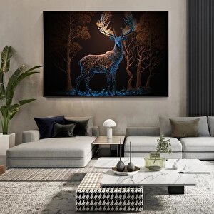 Büyüleyici Işıklarla Kaplı Sihirli Bir Geyik. Geyik Duvar Sanatı, Geyik Kanvas Tablo 80x160 cm
