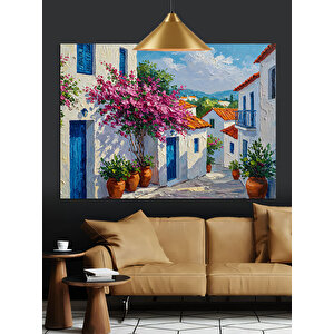 Çiçeklerle Dolu Sıcak Bir Köy Evi Dekoratif Kanvas - Mdf Ahşap Tablo 70x100 cm