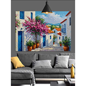 Çiçeklerle Dolu Sıcak Bir Köy Evi Dekoratif Kanvas - Mdf Ahşap Tablo 70x100 cm