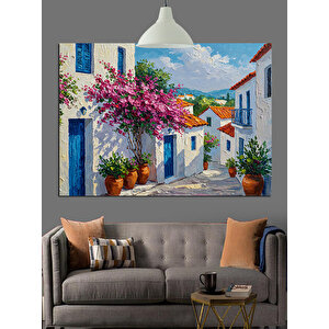 Çiçeklerle Dolu Sıcak Bir Köy Evi Dekoratif Kanvas - Mdf Ahşap Tablo 70x100 cm