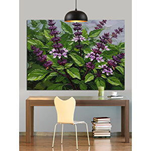Mor Çiçekli Lavanta Bitkisi Dekoratif Kanvas - Mdf Ahşap Tablo 50x70 cm