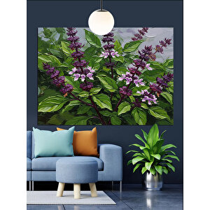 Mor Çiçekli Lavanta Bitkisi Dekoratif Kanvas - Mdf Ahşap Tablo 50x70 cm