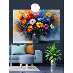 Çiçek Buketi Canlı Renkler Dekoratif Kanvas - Mdf Ahşap Tablo 70x100 cm
