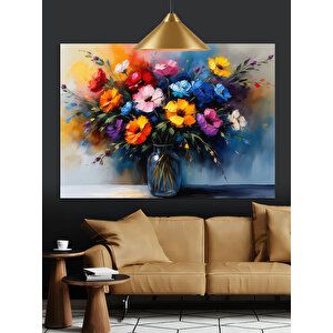 Çiçek Buketi Canlı Renkler Dekoratif Kanvas - Mdf Ahşap Tablo 70x100 cm