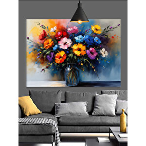 Çiçek Buketi Canlı Renkler Dekoratif Kanvas - Mdf Ahşap Tablo 70x100 cm