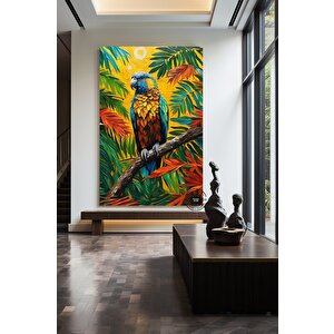 Papağan Soyut Sanat Çok Renkli Poster, Macaw, Macaw Baskısı, Papağan Resmi, Tropikal Duvar Sanatı 100x200 cm