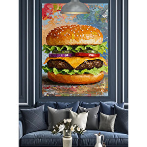 Sanatsal Renkli Hamburger Çizimi Dekoratif Kanvas - Mdf Ahşap Tablo 70x100 cm