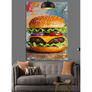 Sanatsal Renkli Hamburger Çizimi Dekoratif Kanvas - Mdf Ahşap Tablo 70x100 cm