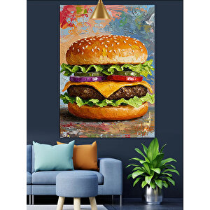 Sanatsal Renkli Hamburger Çizimi Dekoratif Kanvas - Mdf Ahşap Tablo 70x100 cm
