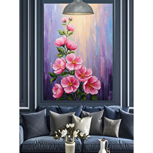 Pembe Çiçek Tablosu Dekoratif Kanvas - Mdf Ahşap Tablo 35x50 cm