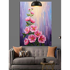 Pembe Çiçek Tablosu Dekoratif Kanvas - Mdf Ahşap Tablo 35x50 cm