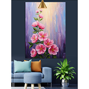 Pembe Çiçek Tablosu Dekoratif Kanvas - Mdf Ahşap Tablo 35x50 cm