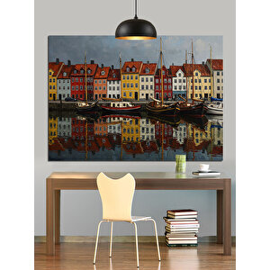 Renkli Evler Sıralanmış Kanal Manzarası Dekoratif Kanvas - Mdf Ahşap Tablo 25x35 cm