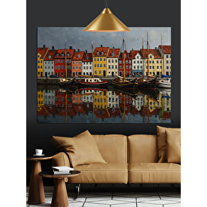 Renkli Evler Sıralanmış Kanal Manzarası Dekoratif Kanvas - Mdf Ahşap Tablo 25x35 cm