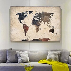 Dağınık Tarzda Dünya Haritası Kanvas Baskısı, Harita Posteri, Harita Duvar Sanatı