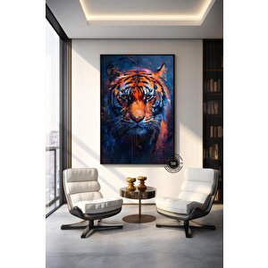 Vahşi Kaplan Kanvas Duvar Sanatı, Renkli Canlı Yağlıboya Tarzı, Bengal Kaplan Portresi