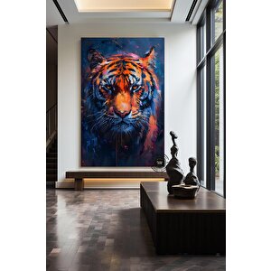 Vahşi Kaplan Kanvas Duvar Sanatı, Renkli Canlı Yağlıboya Tarzı, Bengal Kaplan Portresi 80x160 cm