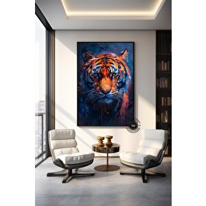 Vahşi Kaplan Kanvas Duvar Sanatı, Renkli Canlı Yağlıboya Tarzı, Bengal Kaplan Portresi