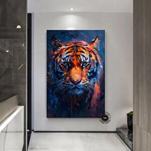 Vahşi Kaplan Kanvas Duvar Sanatı, Renkli Canlı Yağlıboya Tarzı, Bengal Kaplan Portresi
