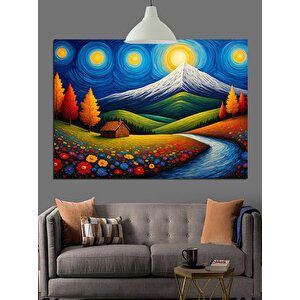 Mavi Dağlarda Renkli Çiçek Tarlası Dekoratif Kanvas - Mdf Ahşap Tablo 50x70 cm
