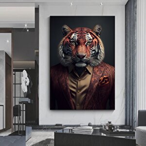 Kravatlı Kaplan Adam Kanvas Duvar Sanatı; Kaplan Kanvas Baskı 150x250 cm