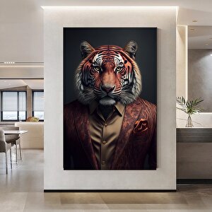 Kravatlı Kaplan Adam Kanvas Duvar Sanatı; Kaplan Kanvas Baskı 150x250 cm