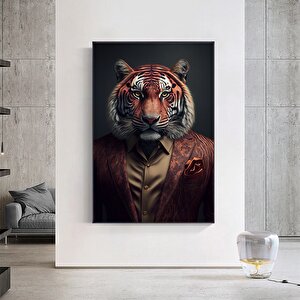 Kravatlı Kaplan Adam Kanvas Duvar Sanatı; Kaplan Kanvas Baskı