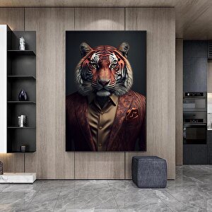 Kravatlı Kaplan Adam Kanvas Duvar Sanatı; Kaplan Kanvas Baskı