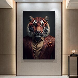 Kravatlı Kaplan Adam Kanvas Duvar Sanatı; Kaplan Kanvas Baskı