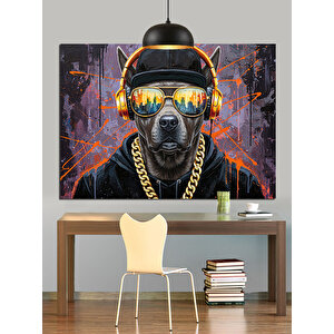 Havalı Hip Hop Köpek Dj Dekoratif Kanvas - Mdf Ahşap Tablo 70x100 cm