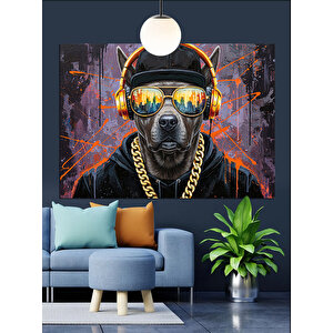 Havalı Hip Hop Köpek Dj Dekoratif Kanvas - Mdf Ahşap Tablo 70x100 cm
