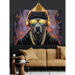 Havalı Hip Hop Köpek Dj Dekoratif Kanvas - Mdf Ahşap Tablo 70x100 cm