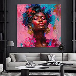 Afro-amerikan Pop Art Kadın Kanvas Tablosu, Renkli Soyut Sanat, Pop Art Kanvas Baskı 100x100 cm