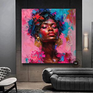 Afro-amerikan Pop Art Kadın Kanvas Tablosu, Renkli Soyut Sanat, Pop Art Kanvas Baskı 70x70 cm