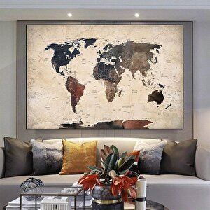 Dağınık Tarzda Dünya Haritası Kanvas Baskısı, Harita Posteri, Harita Duvar Sanatı 150x290 cm